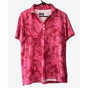 Waggle Women's 2XL Short Sleeve V-Neck Button Dark Pink Floral Polo Golf Shirt